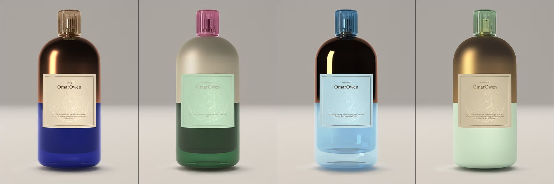 Four OmarOwen fragrance concepts developed for the Cubikoo pavilion experience